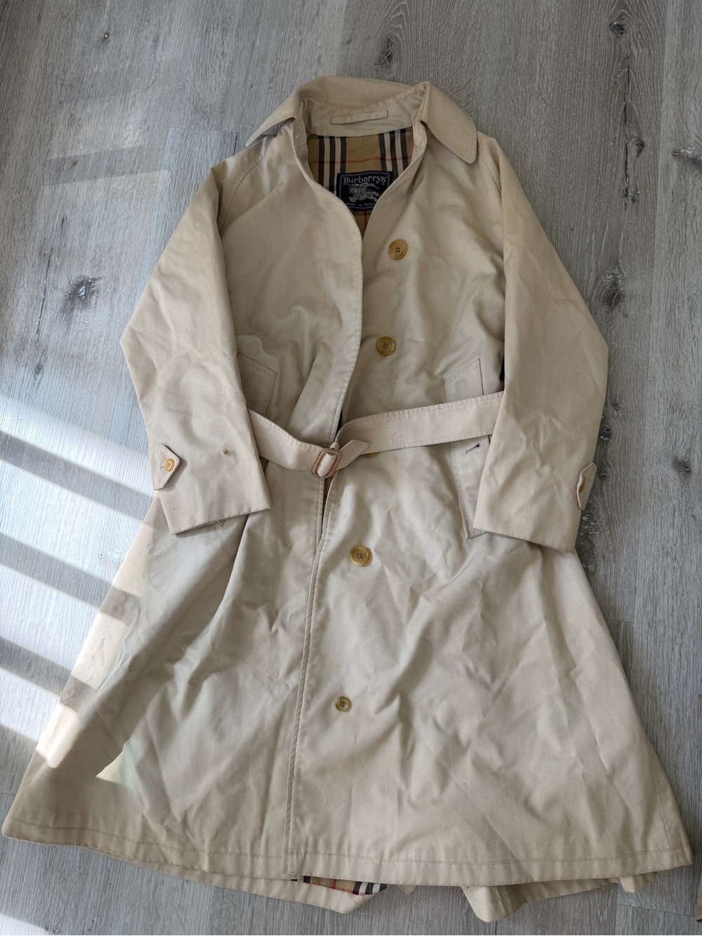 Vintage Burberrys Made in England Trench Coat Nova Check Beige Belted